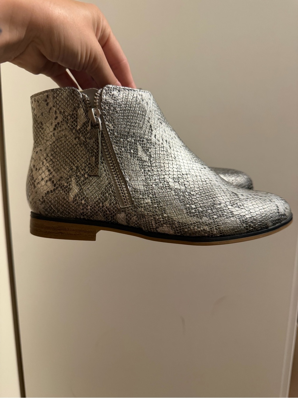 Cat & Jack Metallic Silver Snake-Print Ankle Booties